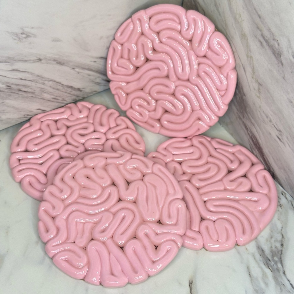 Brain Coaster Set - Halloween Decor - 4 Piece Set - Pink - Picture 6 of 10